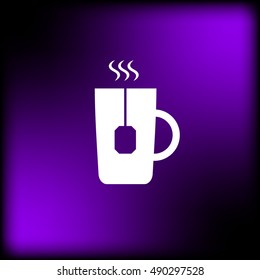 Flat paper cut style icon of hot tea cup. Vector illustration