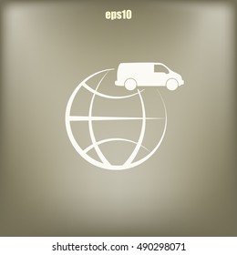 Flat paper cut style icon of vehicle. Delivery car symbol vector illustration