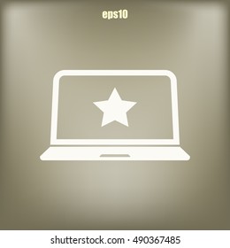Flat paper cut style icon of laptop computer. Vector illustration