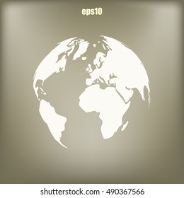 Flat paper cut style icon of globe. Vector illustration