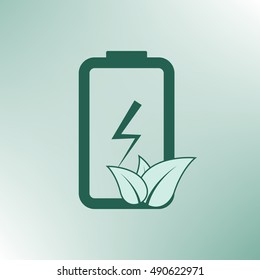 Flat paper cut style icon of eco friendly battery. Vector illustration