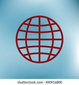 Flat paper cut style icon of globe. Vector illustration