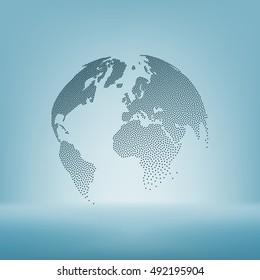 Flat paper cut style icon of globe. Vector illustration