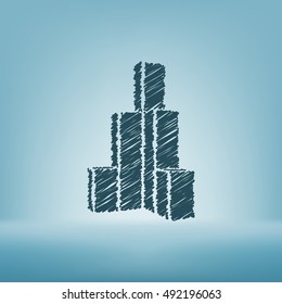 Flat paper cut style icon of sketchy building vector illustration