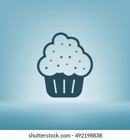 Flat paper cut style icon of cake. Vector illustration