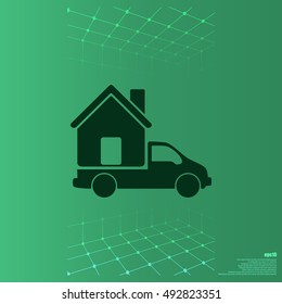 Flat paper cut style icon of vehicle. Delivery car symbol vector illustration