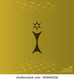 Flat paper cut style icon of trophy and award. Vector illustration