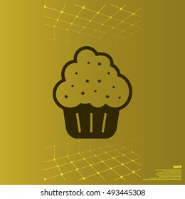 Flat paper cut style icon of cake. Vector illustration