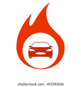 Flat paper cut style icon of a car. Vector illustration