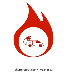 Flat paper cut style icon of an eco car. Vector illustration