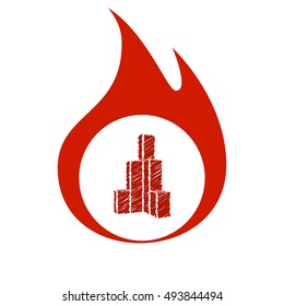 Flat paper cut style icon of sketchy building vector illustration