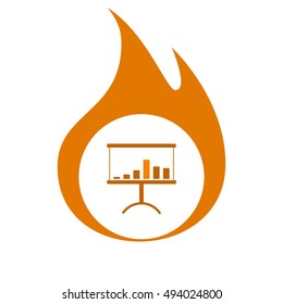 Flat paper cut style icon of a presentation stand. Vector illustration