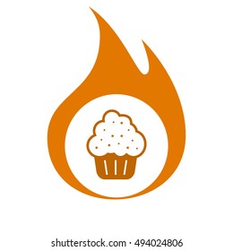 Flat paper cut style icon of cake. Vector illustration