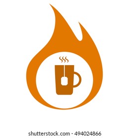 Flat paper cut style icon of hot tea cup. Vector illustration