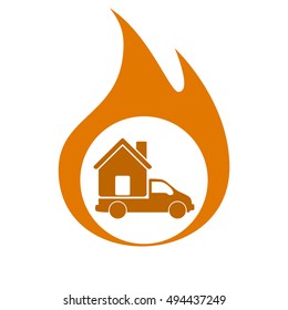 Flat paper cut style icon of vehicle. Delivery car symbol vector illustration