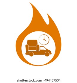 Flat paper cut style icon of vehicle. Delivery car symbol vector illustration