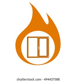 Flat paper cut style icon of modern window. Vector illustration