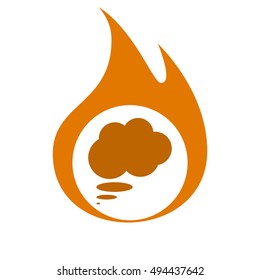 Flat paper cut style icon of thought cloud. Vector illustration