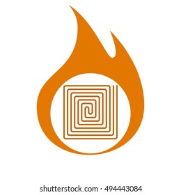 Flat paper cut style icon of floor heating. Vector illustration
