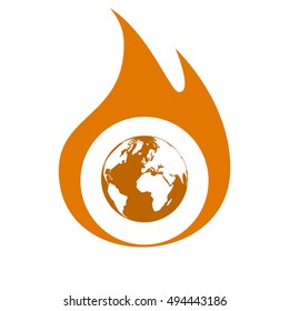 Flat paper cut style icon of globe. Vector illustration
