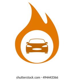 Flat paper cut style icon of a car. Vector illustration