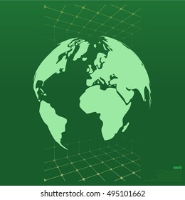 Flat paper cut style icon of globe. Vector illustration