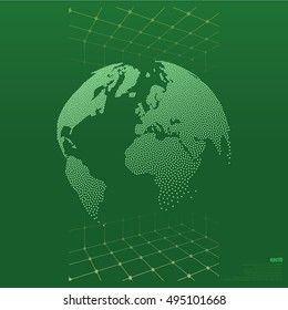 Flat paper cut style icon of globe. Vector illustration