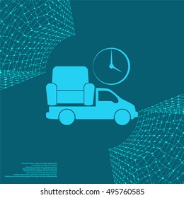 Flat paper cut style icon of vehicle. Delivery car symbol vector illustration
