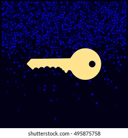 Flat paper cut style icon of an old key. Vector illustration