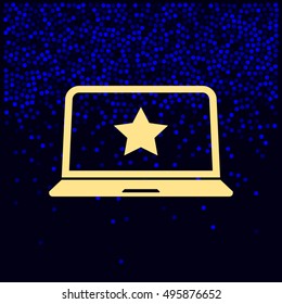 Flat paper cut style icon of laptop computer. Vector illustration
