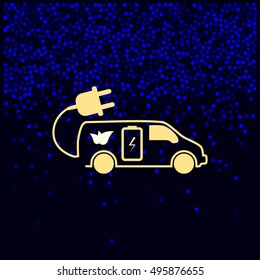 Flat paper cut style icon of an eco car. Vector illustration