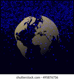 Flat paper cut style icon of globe. Vector illustration