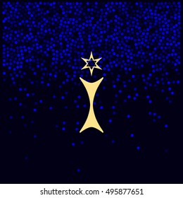 Flat paper cut style icon of trophy and award. Vector illustration