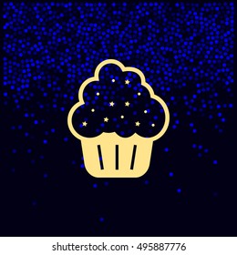 Flat paper cut style icon of cake. Vector illustration