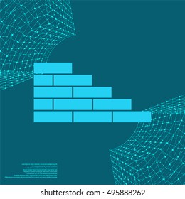 Flat paper cut style icon of brickwork fragment. Vector illustration