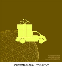 Flat paper cut style icon of vehicle. Delivery car symbol vector illustration