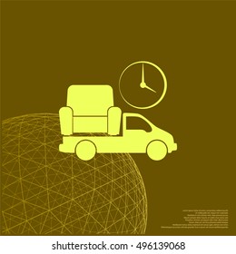 Flat paper cut style icon of vehicle. Delivery car symbol vector illustration