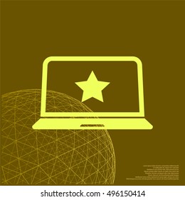 Flat paper cut style icon of laptop computer. Vector illustration