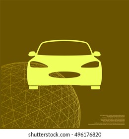 Flat paper cut style icon of a car. Vector illustration