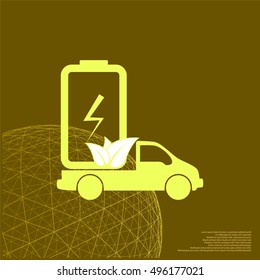Flat paper cut style icon of eco vehicle. Delivery car symbol vector illustration