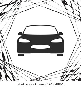 Flat paper cut style icon of a car. Vector illustration