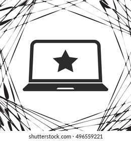 Flat paper cut style icon of laptop computer. Vector illustration