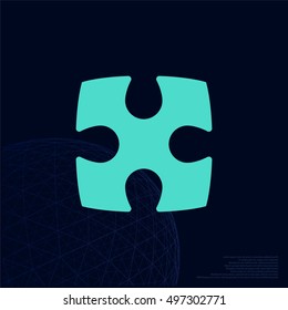 Flat paper cut style icon of puzzle part