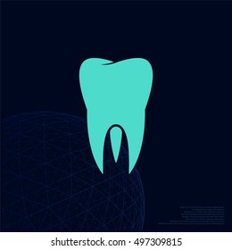 Flat paper cut style icon of tooth. Dentistry symbol icon vector illustration