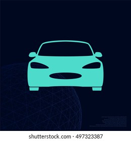 Flat paper cut style icon of a car. Vector illustration