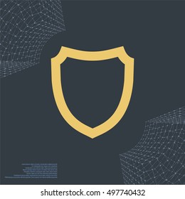 Flat paper cut style icon of a shield. Vector illustration