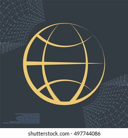 Flat paper cut style icon of globe. Vector illustration