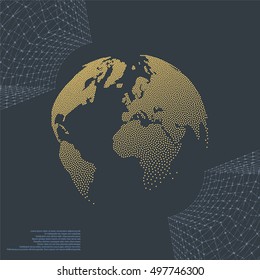Flat paper cut style icon of globe. Vector illustration