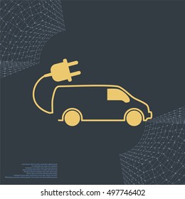 Flat paper cut style icon of an eco car. Vector illustration