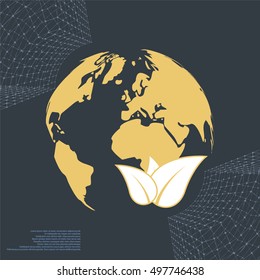 Flat paper cut style icon of eco planet. Vector illustration